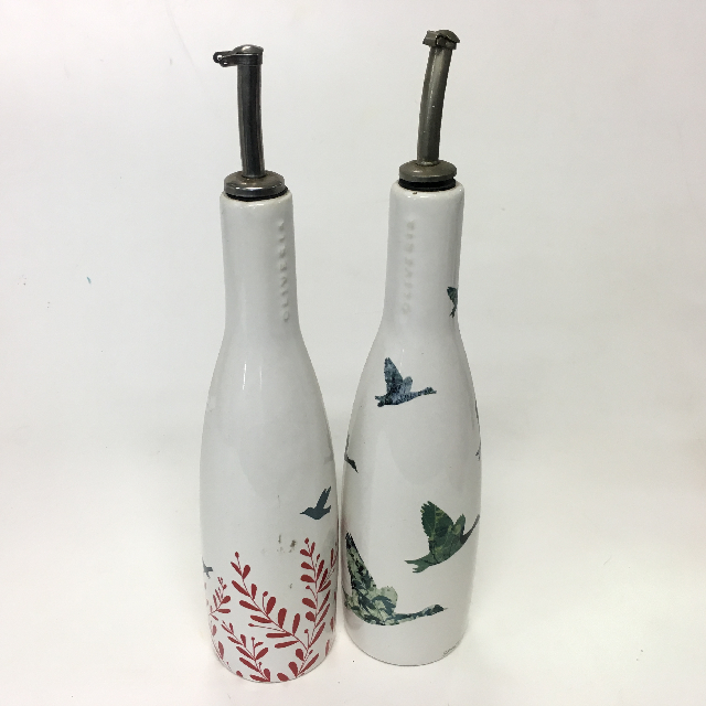 CONDIMENT BOTTLE, White Ceramic w Bird Design